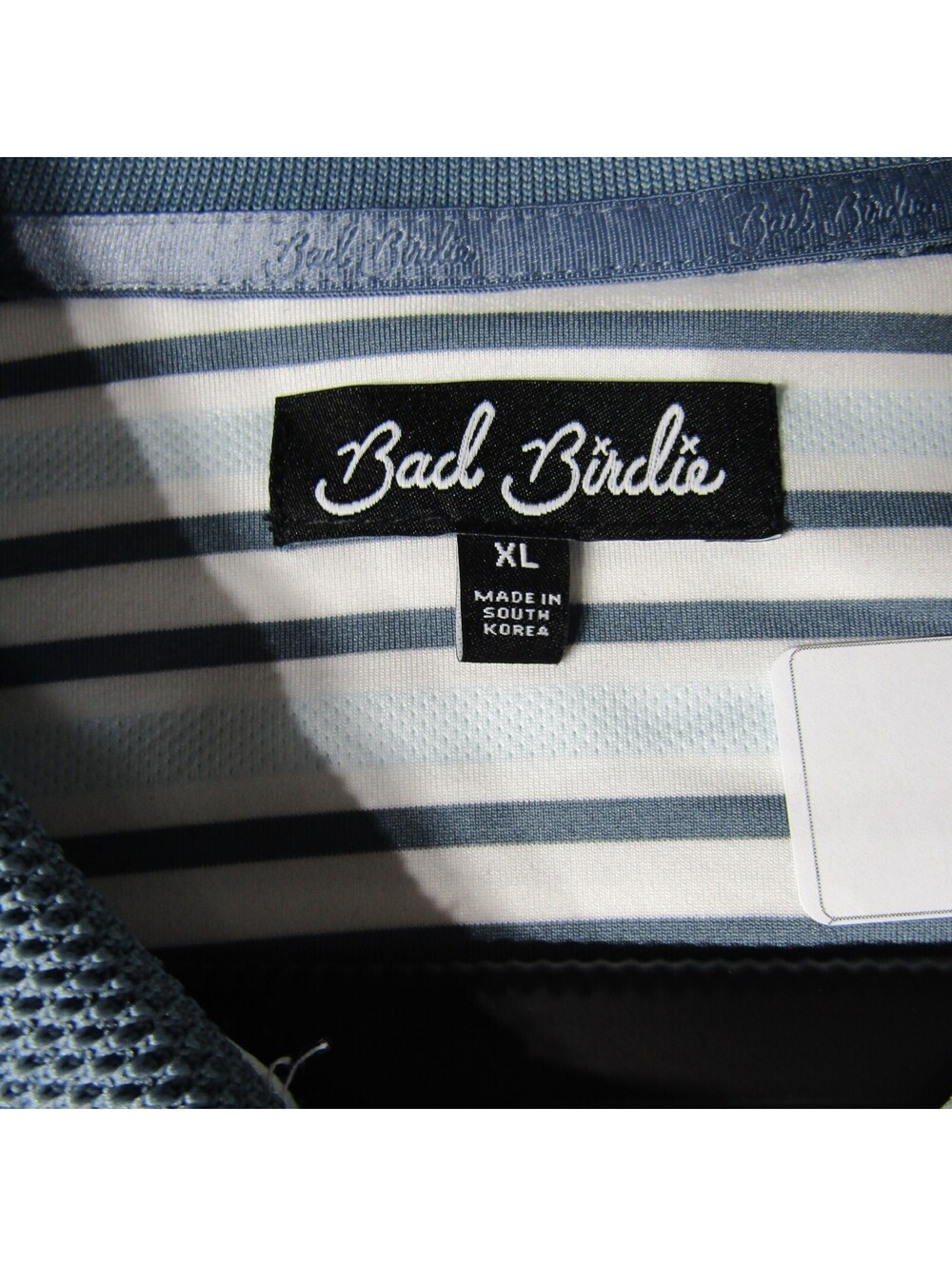 New Bad Birdie Striped Polo Shirt Men's XL White Blue - Picture 3 of 6